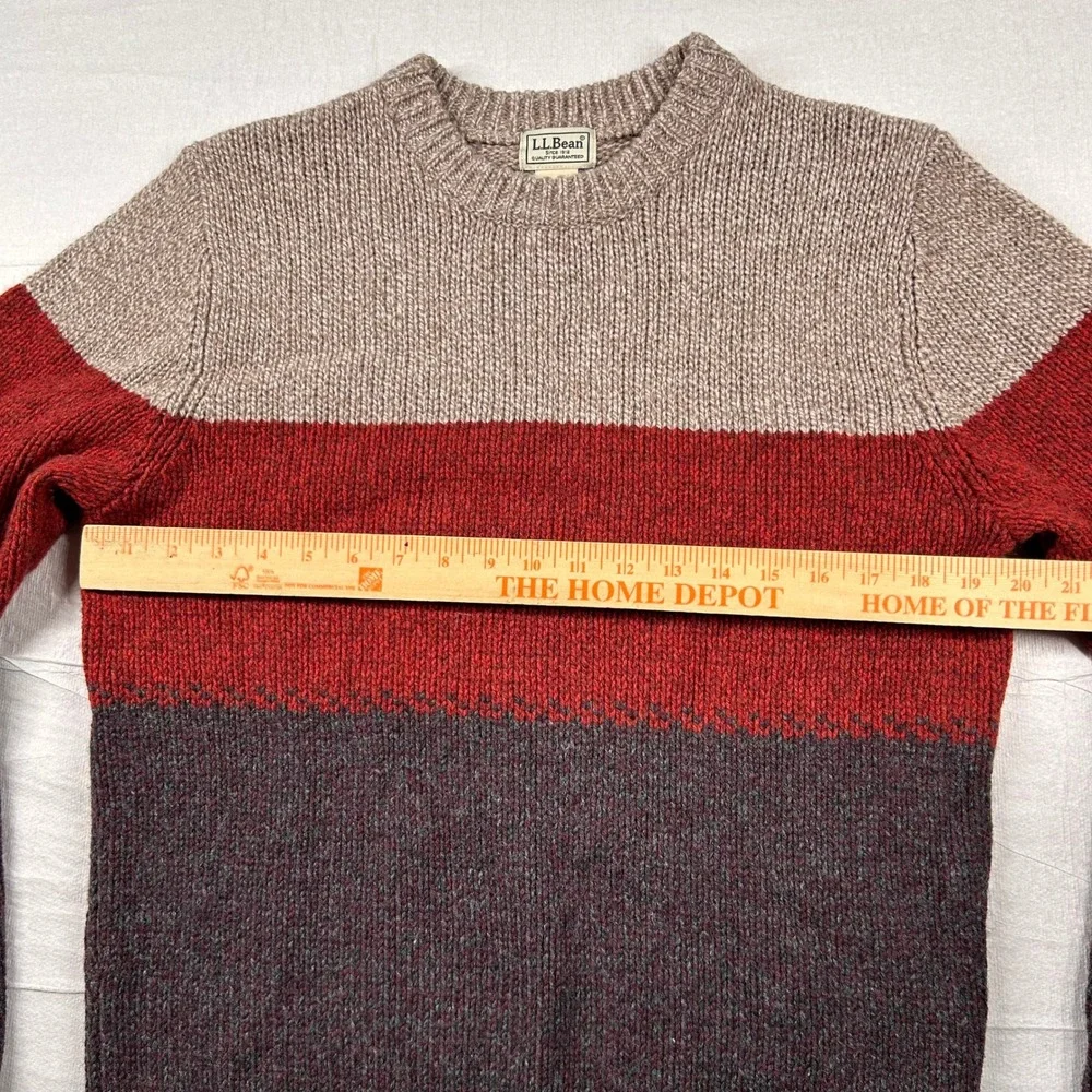 LL Bean Sweater Mens Sm 100% Lambswool Colorblock Crewneck Autumn Earth Tones